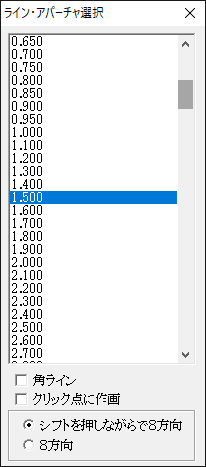 アパーチャ設定ダイアログで配線幅を1.5mmに指定する