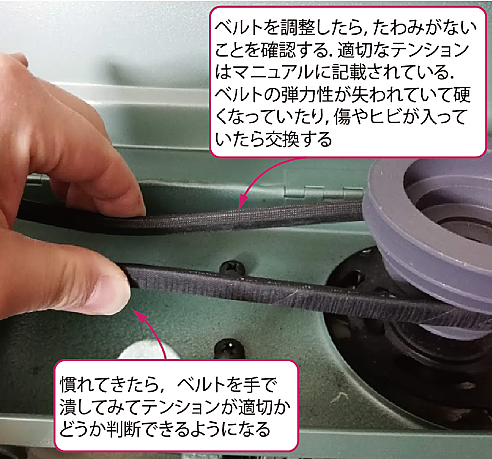 穴あけ加工3：ベルトの張りや劣化の度合いをチェックする