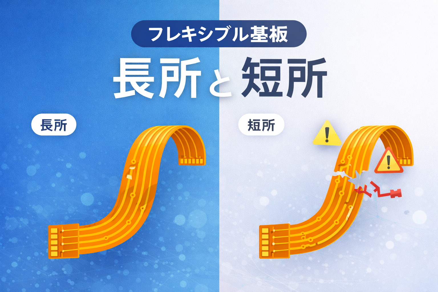 フレキシブル基板の長所と短所の比較イメージ