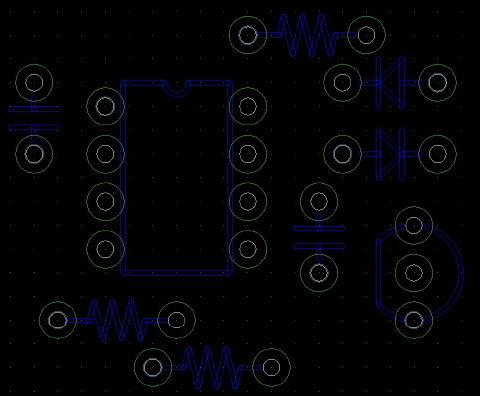 コネクタ以外の部品を配置し終えたところ